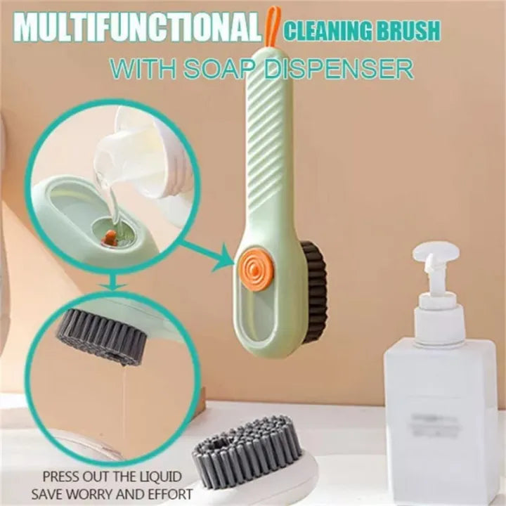 Cleaning Brush With Soap Dispenser | Long Handle | Soft Bristle | Shoes & Clothes Cleaner | Household Laundry Cleaning Tool