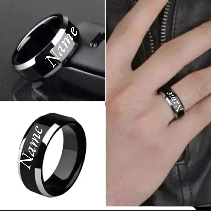 Customized Black Name Rings Premium Stainless Steel with Free Engraving and Elegant Gift Box